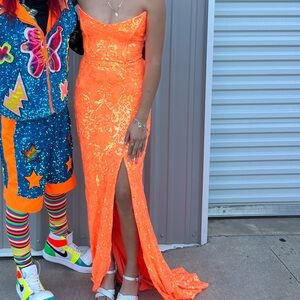 Orange lace sequins formal dress